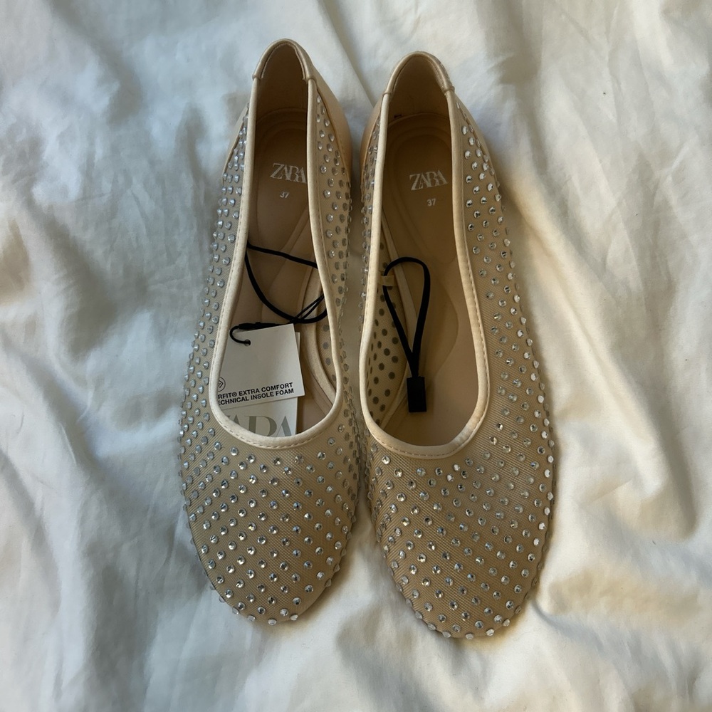 Zara rhinestone mesh ballet flats